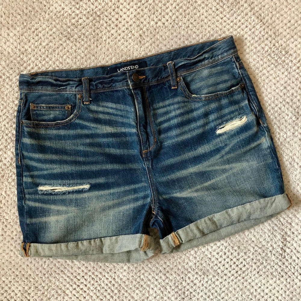 Lands End Blue Jean Shorts with distress Size 16